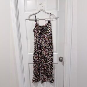 Emma & Michele Satin Leopard Cowl Neck Slip Dress - Size S